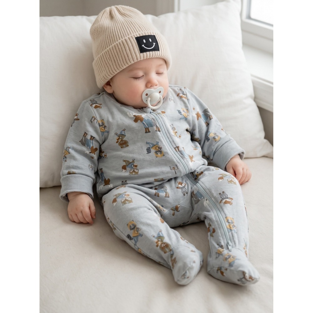 Milkberry Woodland Animal Sports Print Footed Sleeper Pajamas 3-6M